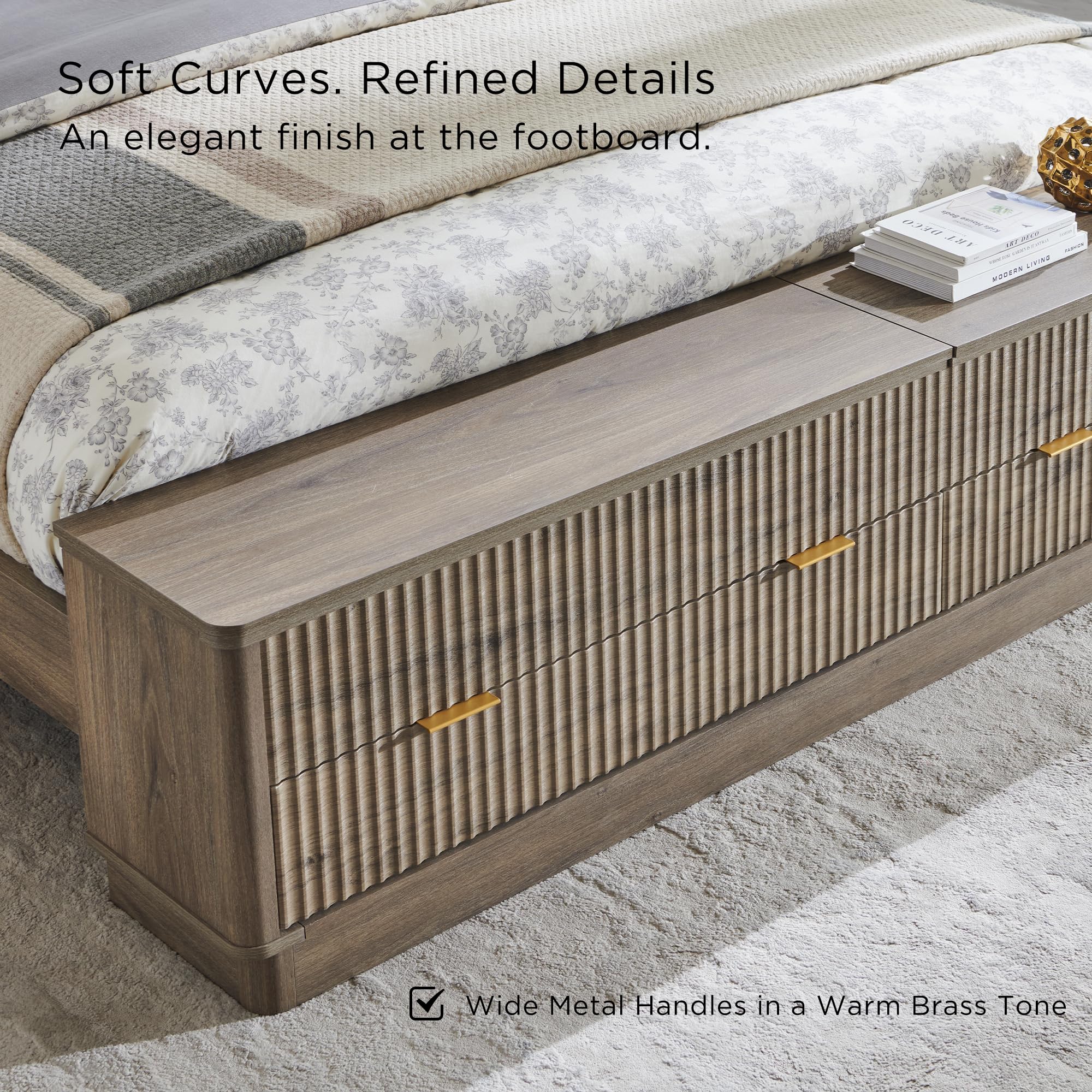 King Size Fluted Platform Bed with Storage