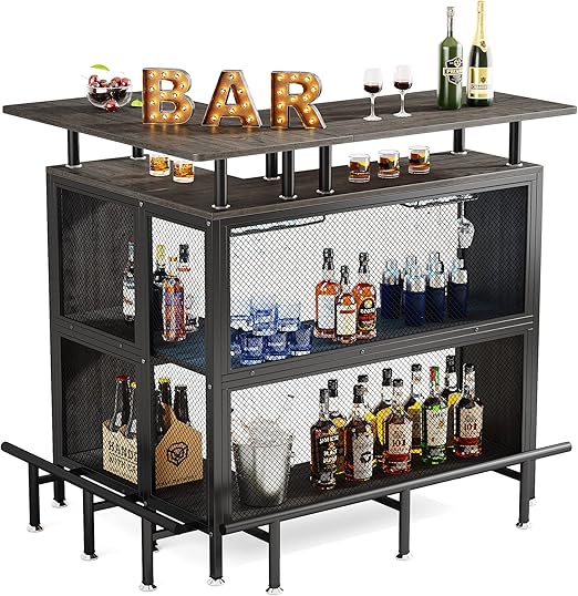 L-Shaped Home Bar Cabinet with Storage