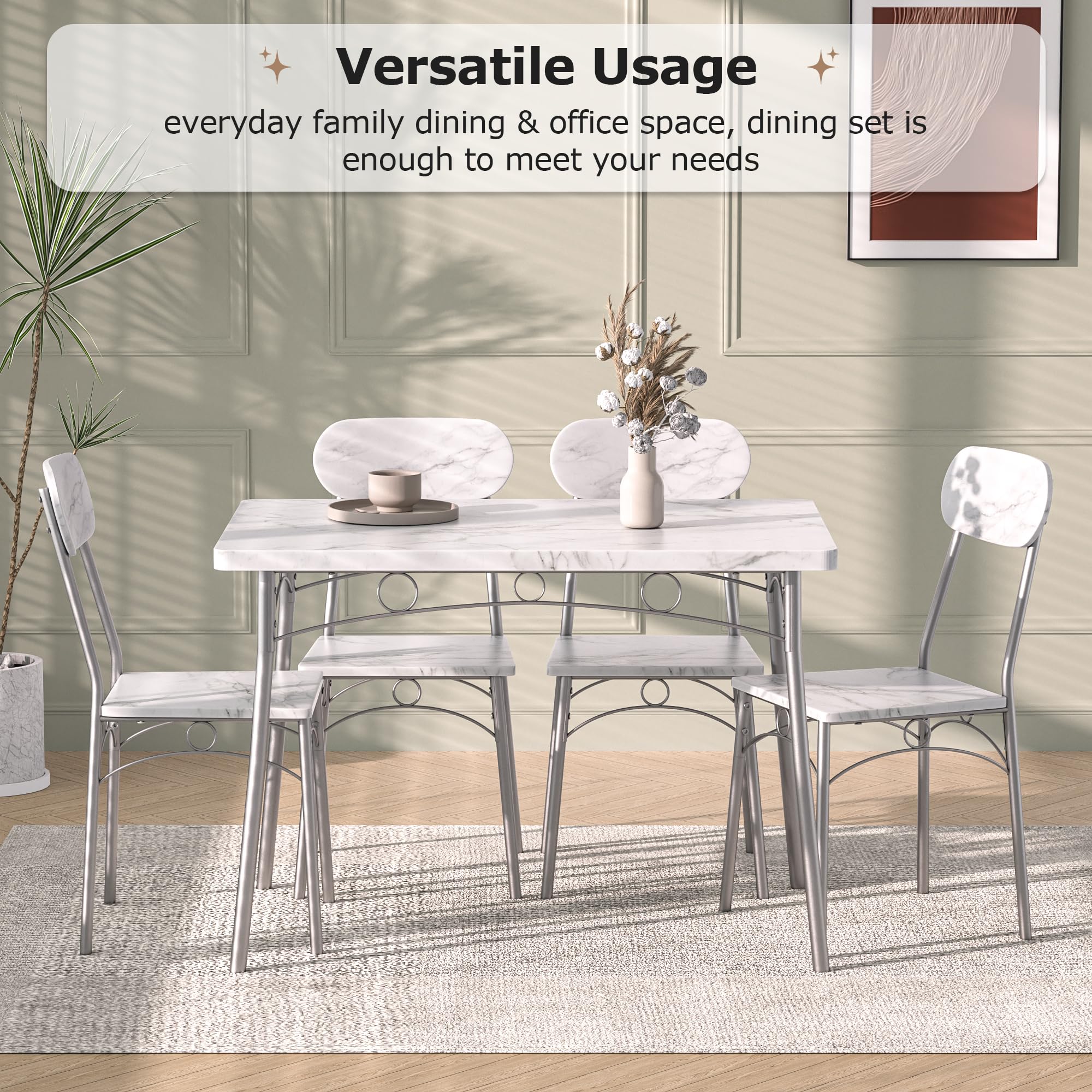 5-Piece Dining Table Set for 4 with Wooden Chairs