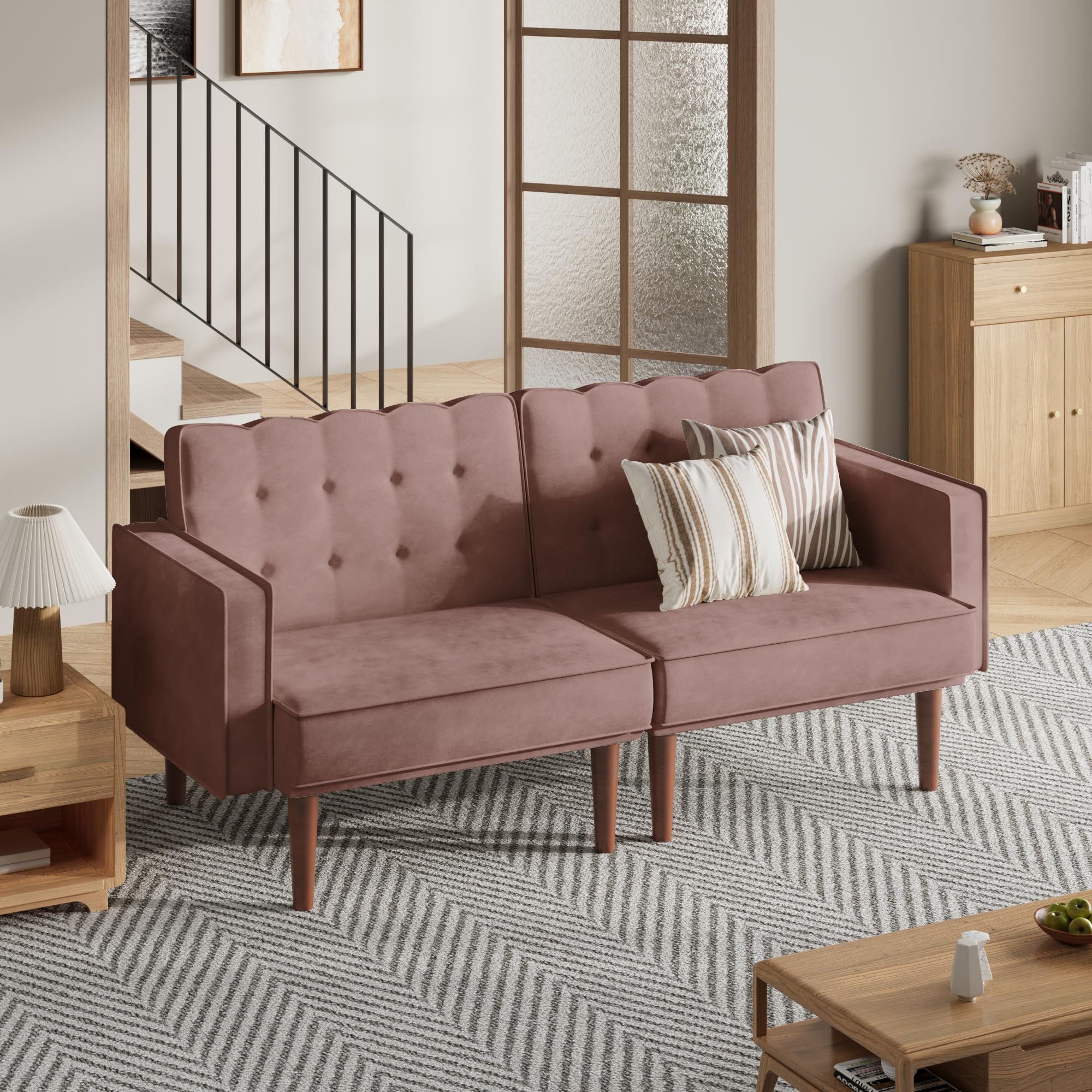 71" Velvet Futon Sofa Bed with Adjustable Backrest