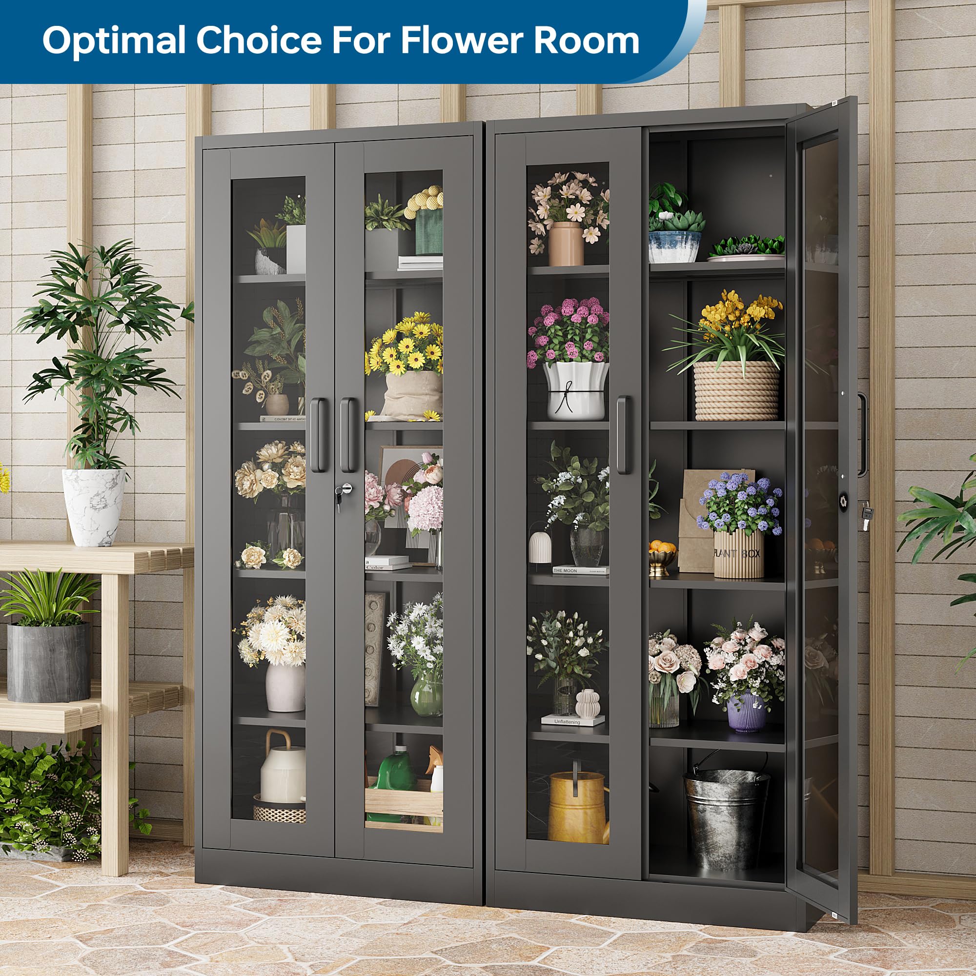 Display Cabinet with Glass Doors and Lockable Storage