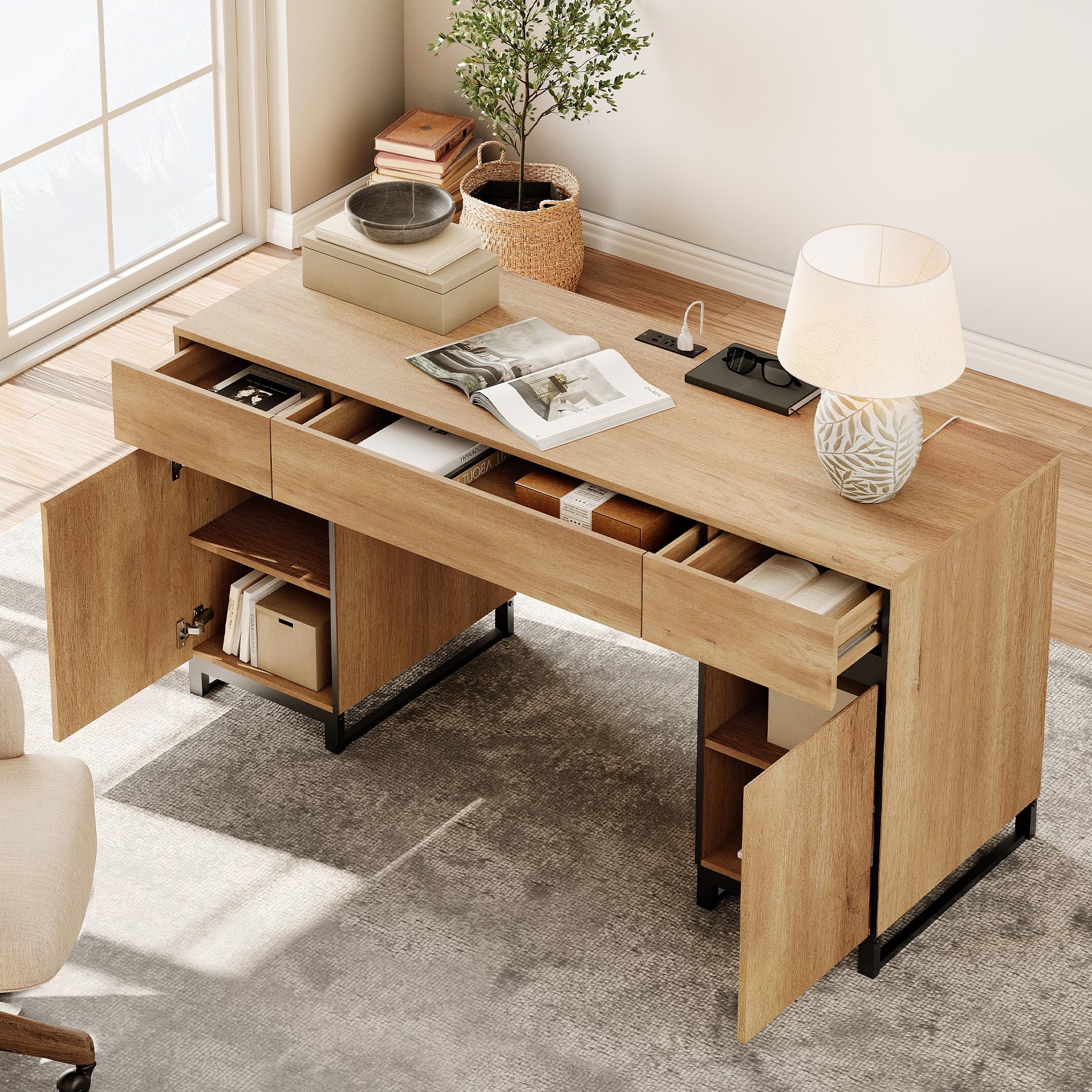 59" Executive Desk with Charging Station & 72" Bookcase Set