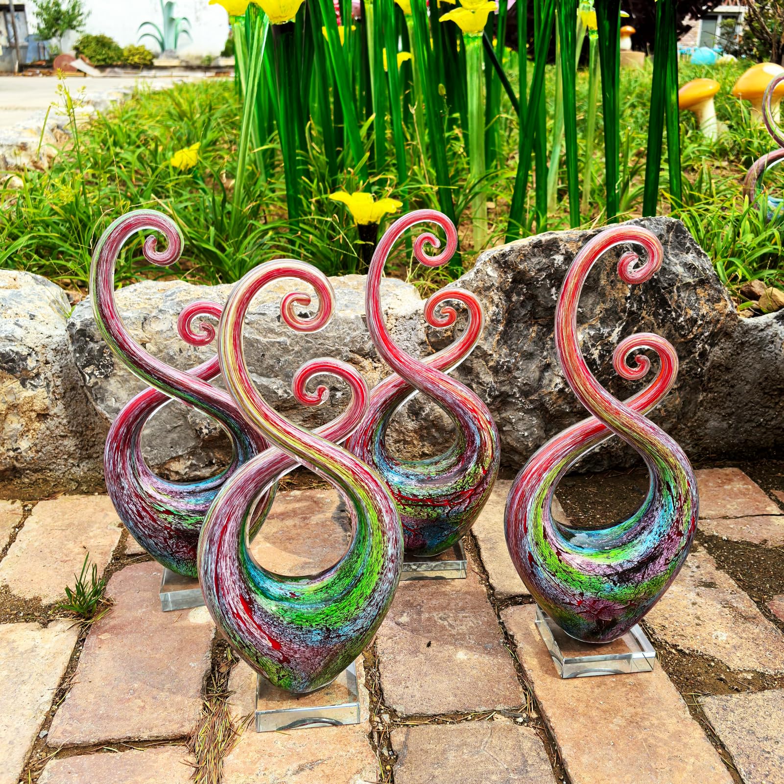 Hand Blown Art Glass Sculpture with Base