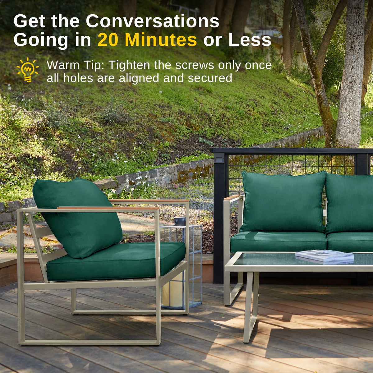 4-Piece Outdoor Patio Conversation Set with Deep Seating Cushions