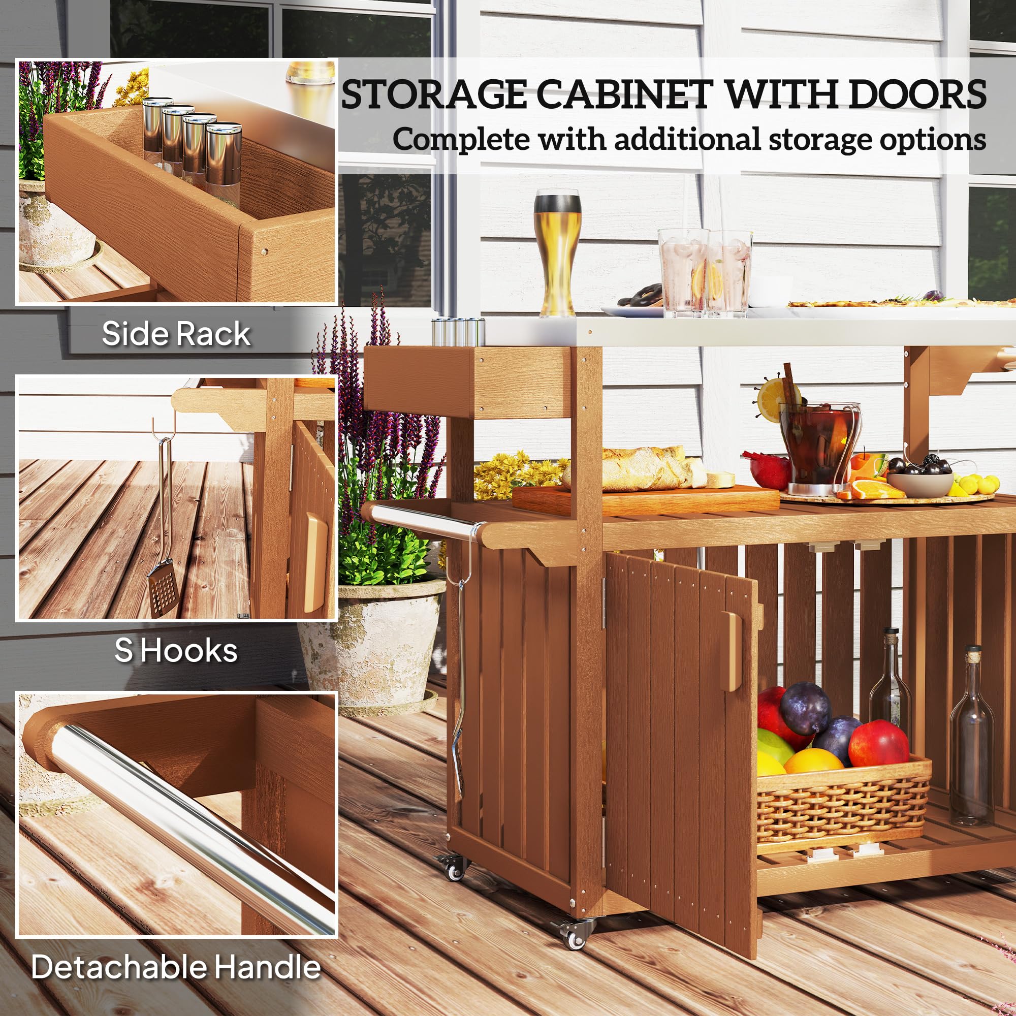 Outdoor Bar Cart with Storage Cabinet