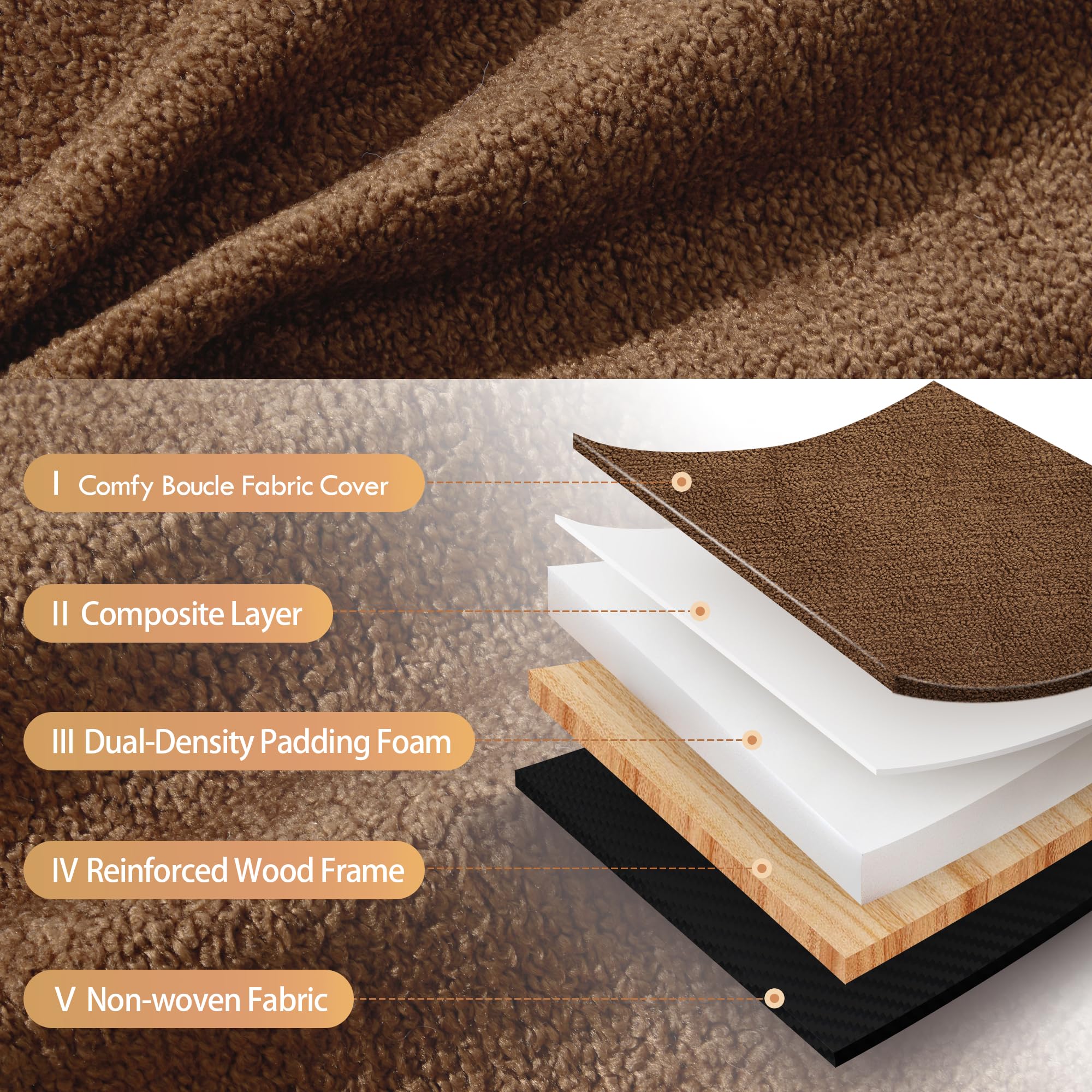 Square Teddy Fleece Ottoman Rust Brown