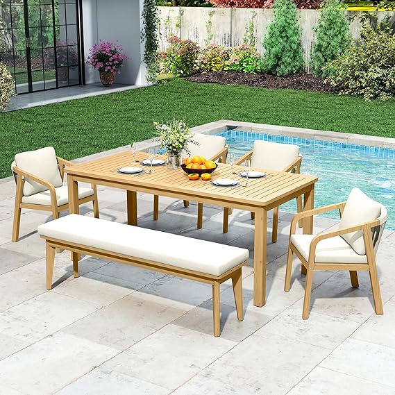 7-Piece Outdoor Dining Set with Acacia Wood Frame