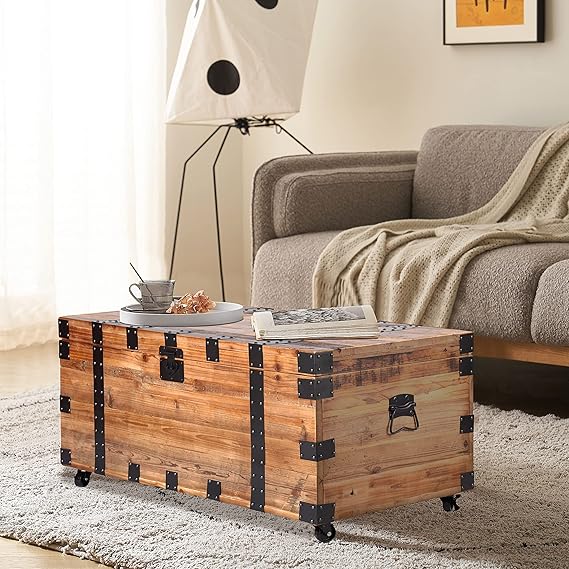Vintage Reclaimed Fir Wood Storage Trunk