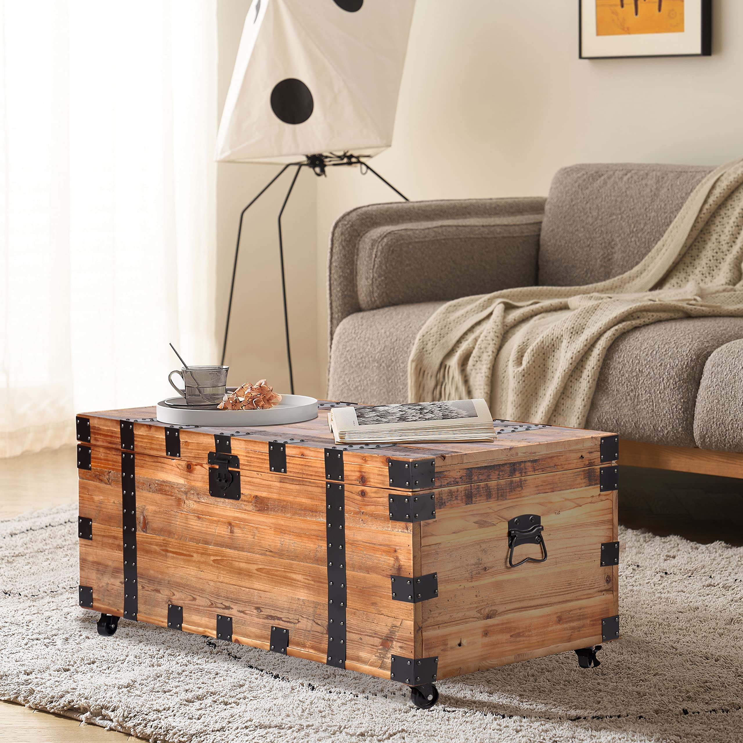 Vintage Reclaimed Fir Wood Storage Trunk