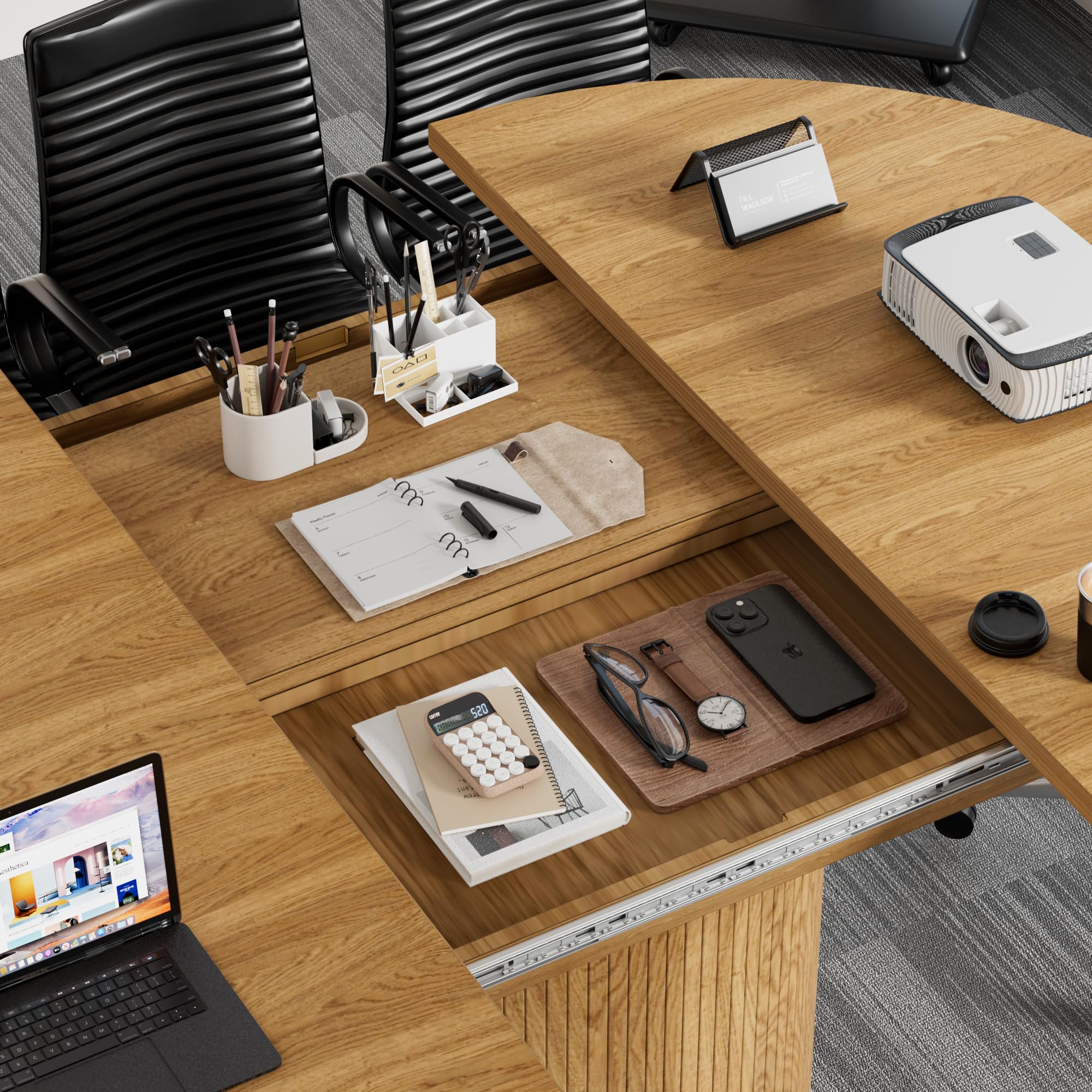 Expandable Executive Conference Table Natural Wood Grain