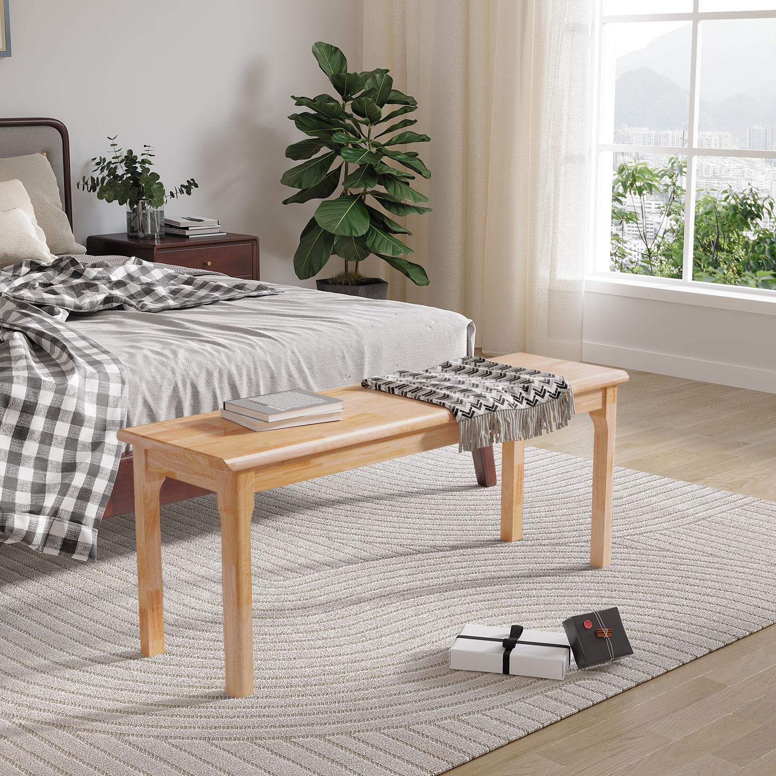 Solid Oak Wood Bench for Entryway and Dining