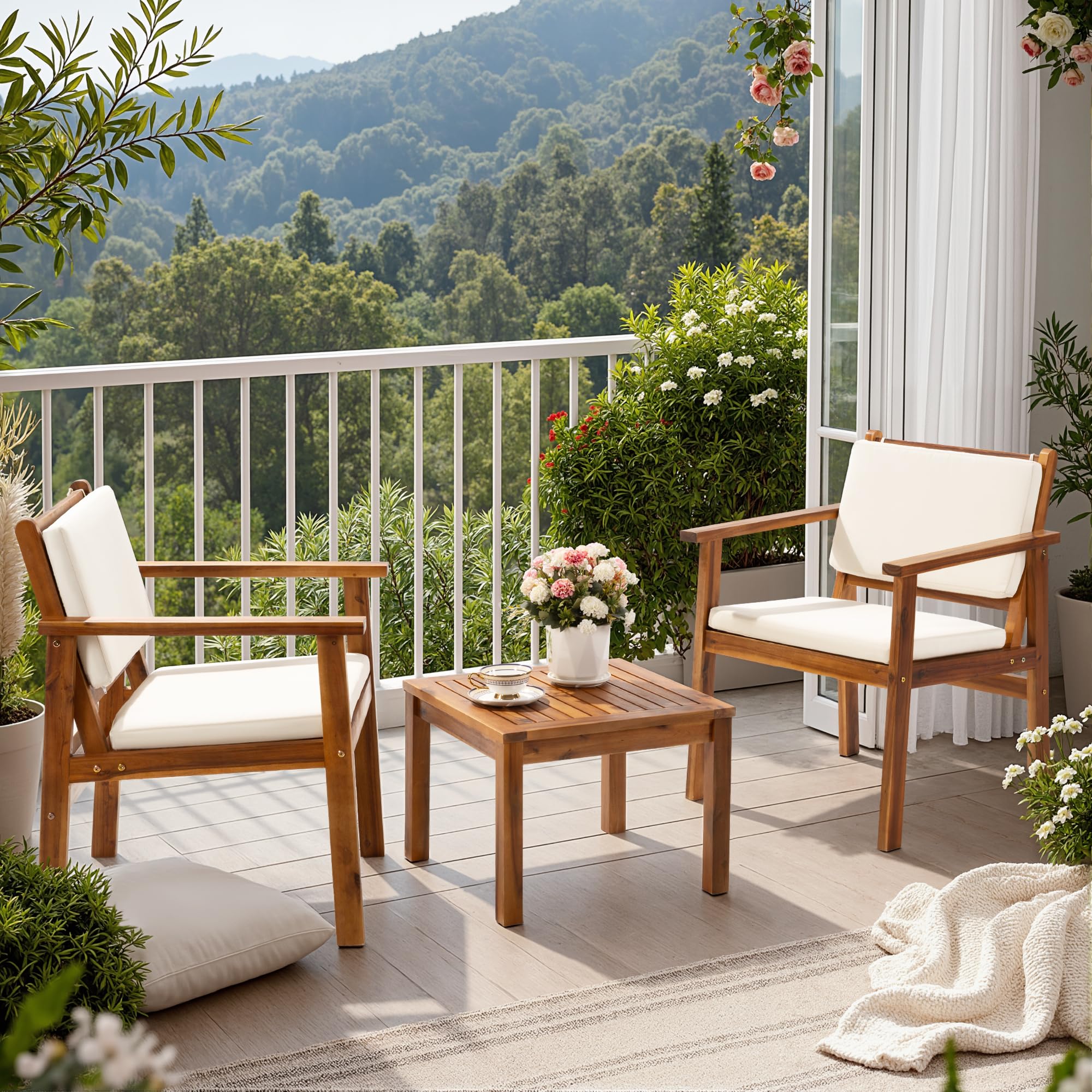 3 Piece Acacia Wood Patio Conversation Set