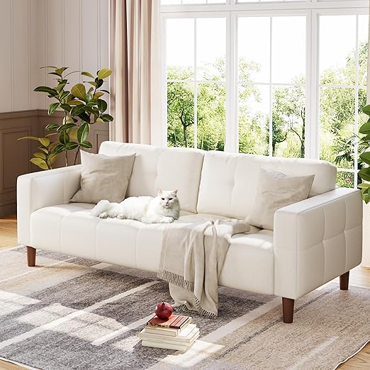 3-Seater Faux Leather Sofa with Spring Cushion
