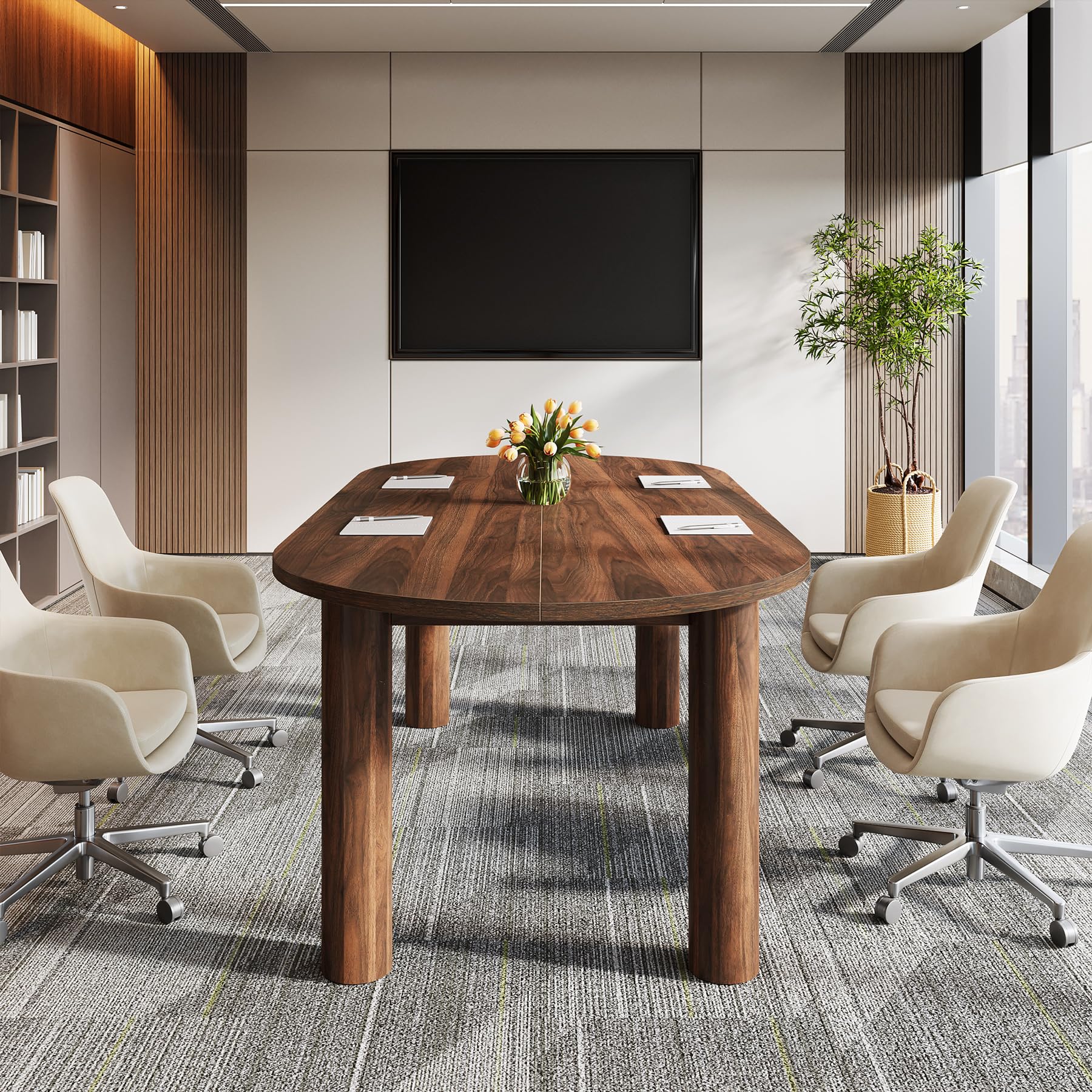 Oval Conference Table 63 Inch Walnut