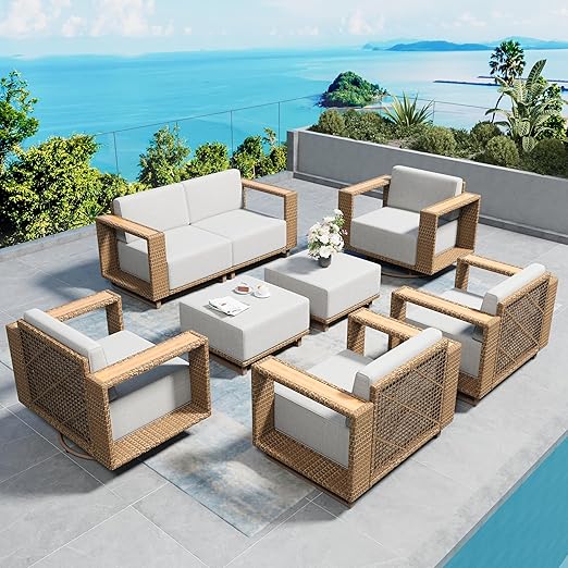 U-Shaped Rattan Wicker Sectional Sofa Set