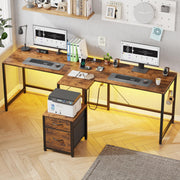 T-Shaped 2 Person Desk with Power Outlet and LED Lights