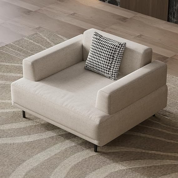 Cream Fabric Sectional Sofa with Metal Legs