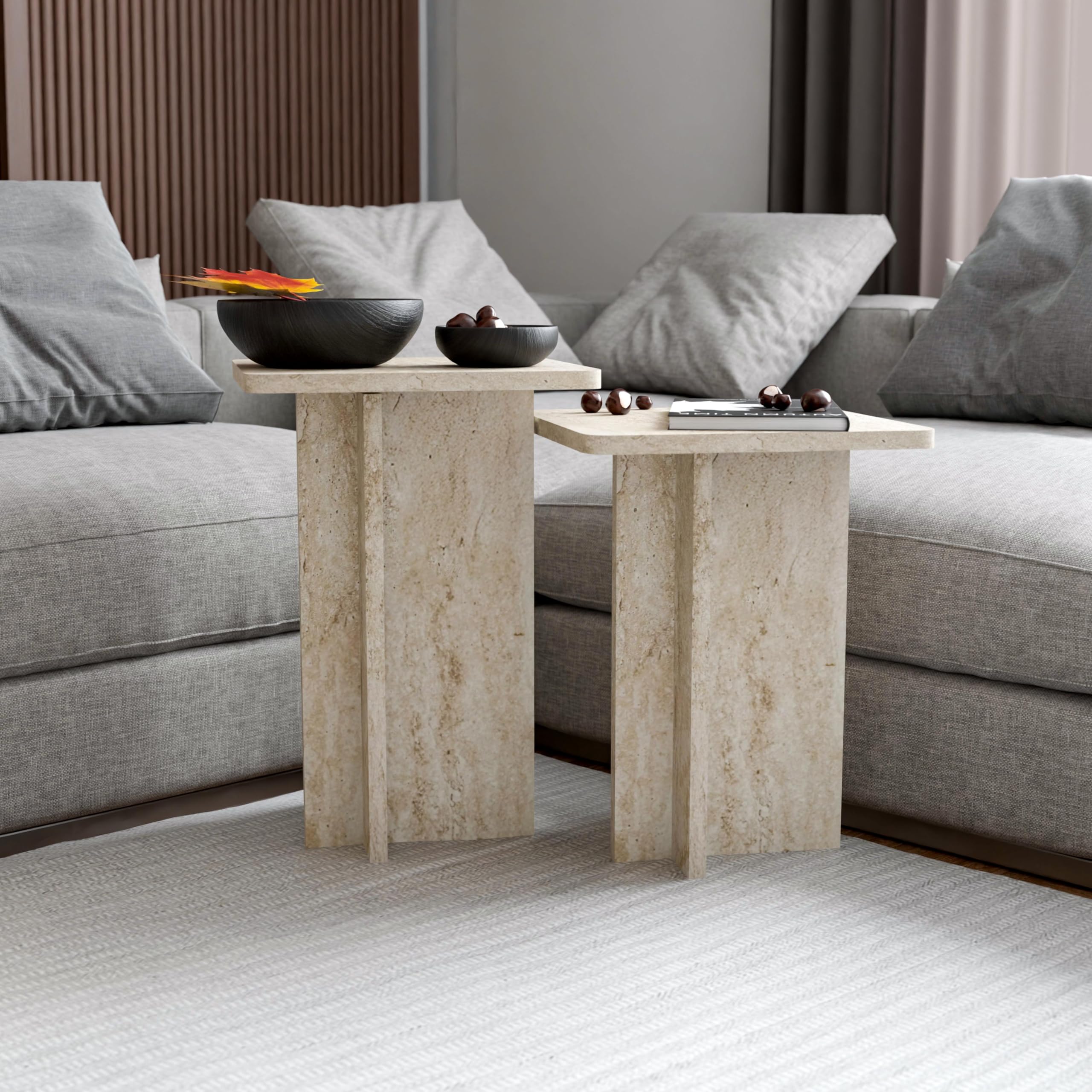 Travertine Square Nesting Coffee Table Set