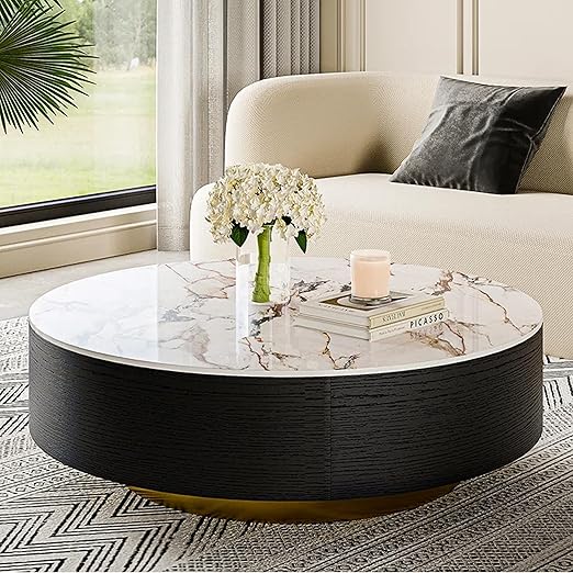 Round Coffee Table with Storage Drawers