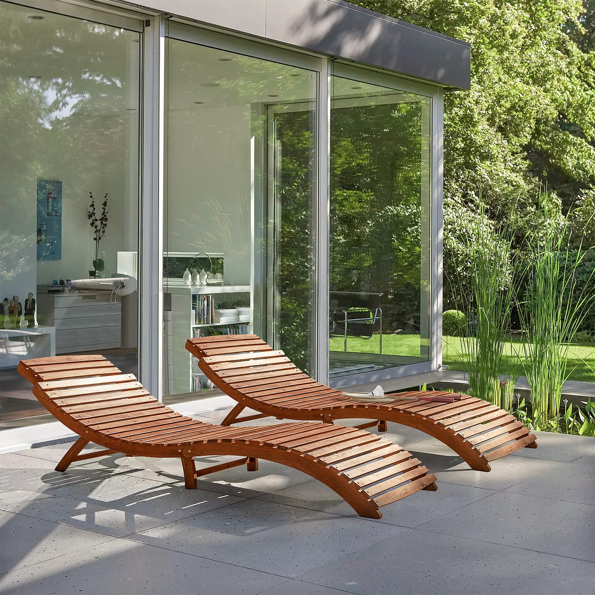 Acacia Wood Folding Chaise Lounge Set