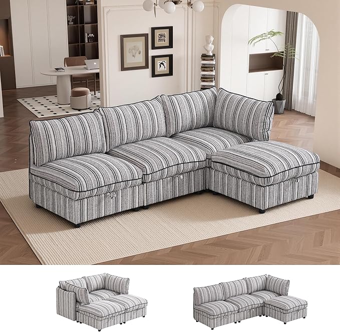 8-Seater Modular Sectional Sofa with Storage and Ottoman