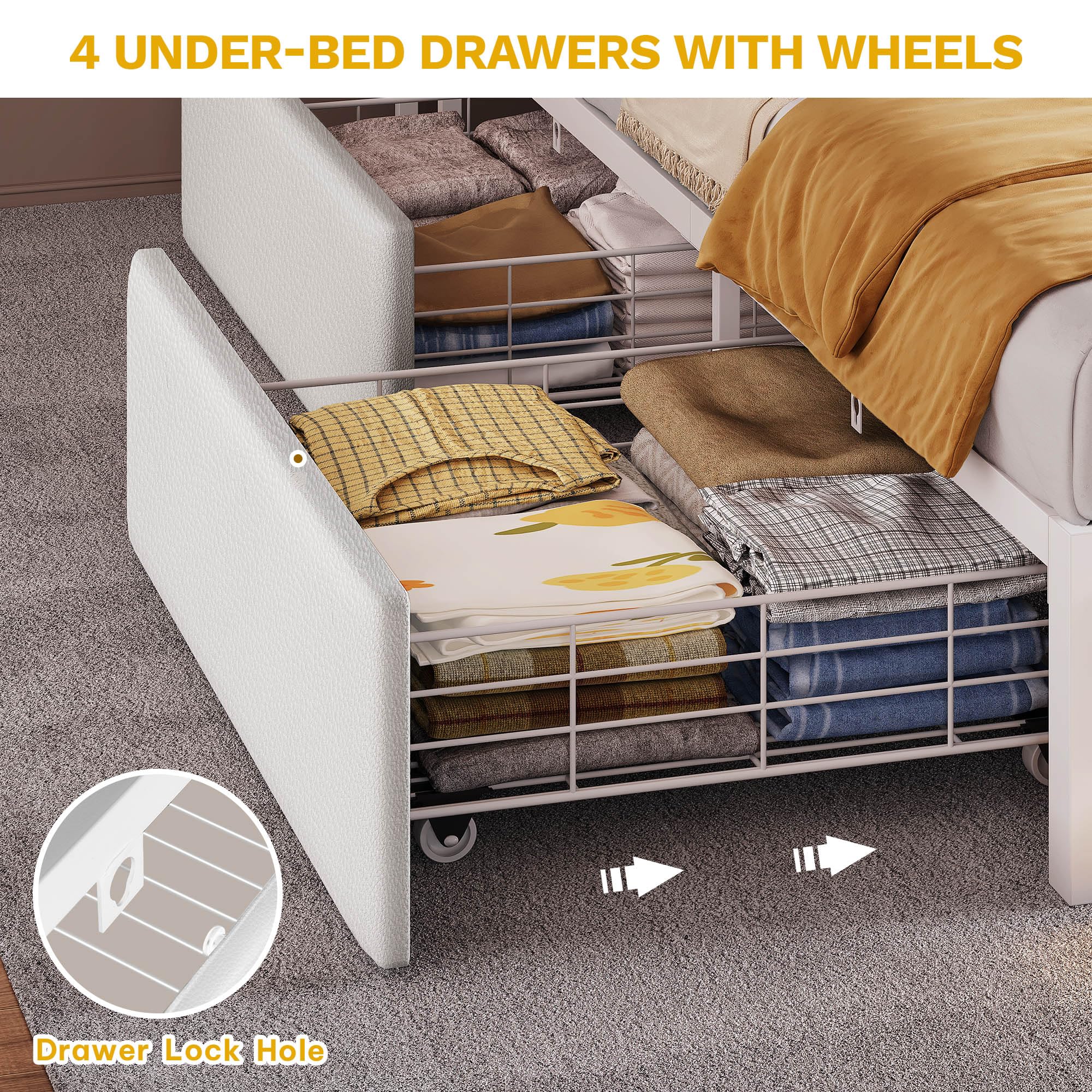 King Size Bed Frame with RGB LED Lights and Storage Headboard