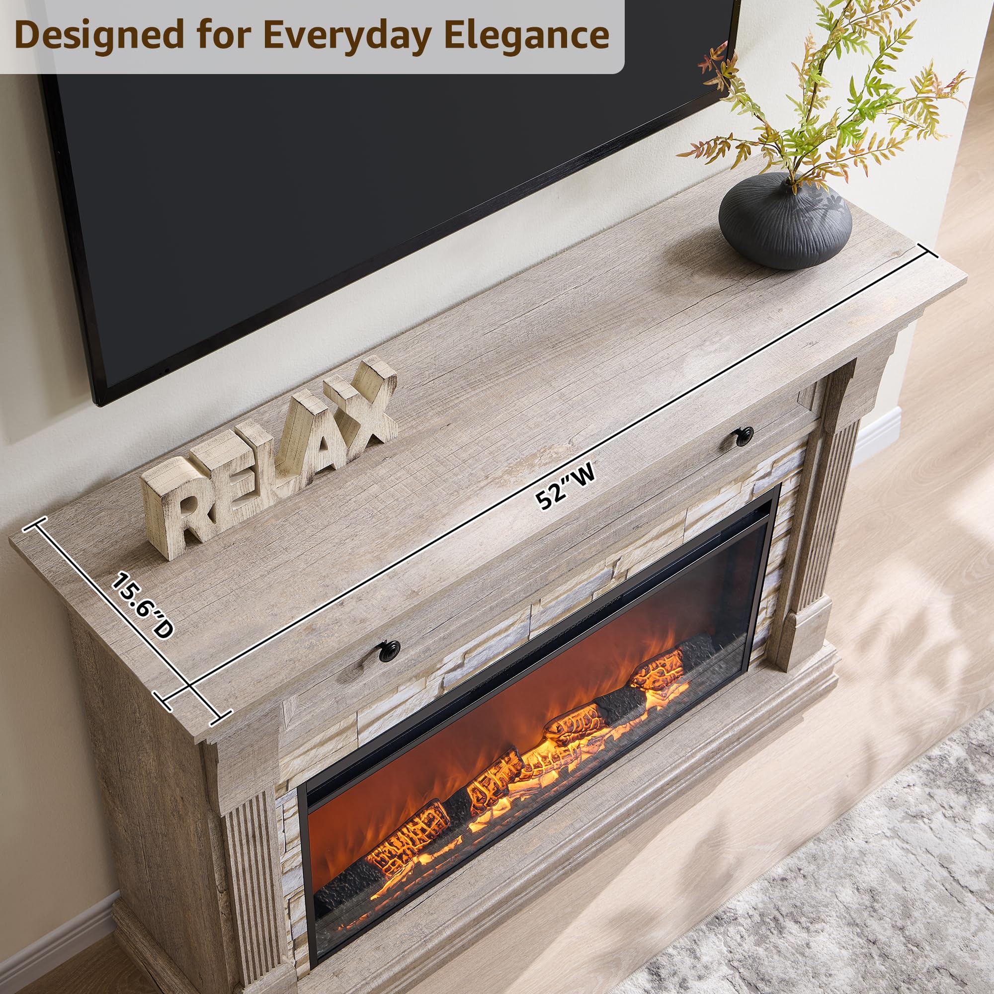52" Farmhouse Electric Fireplace TV Stand with Mantel