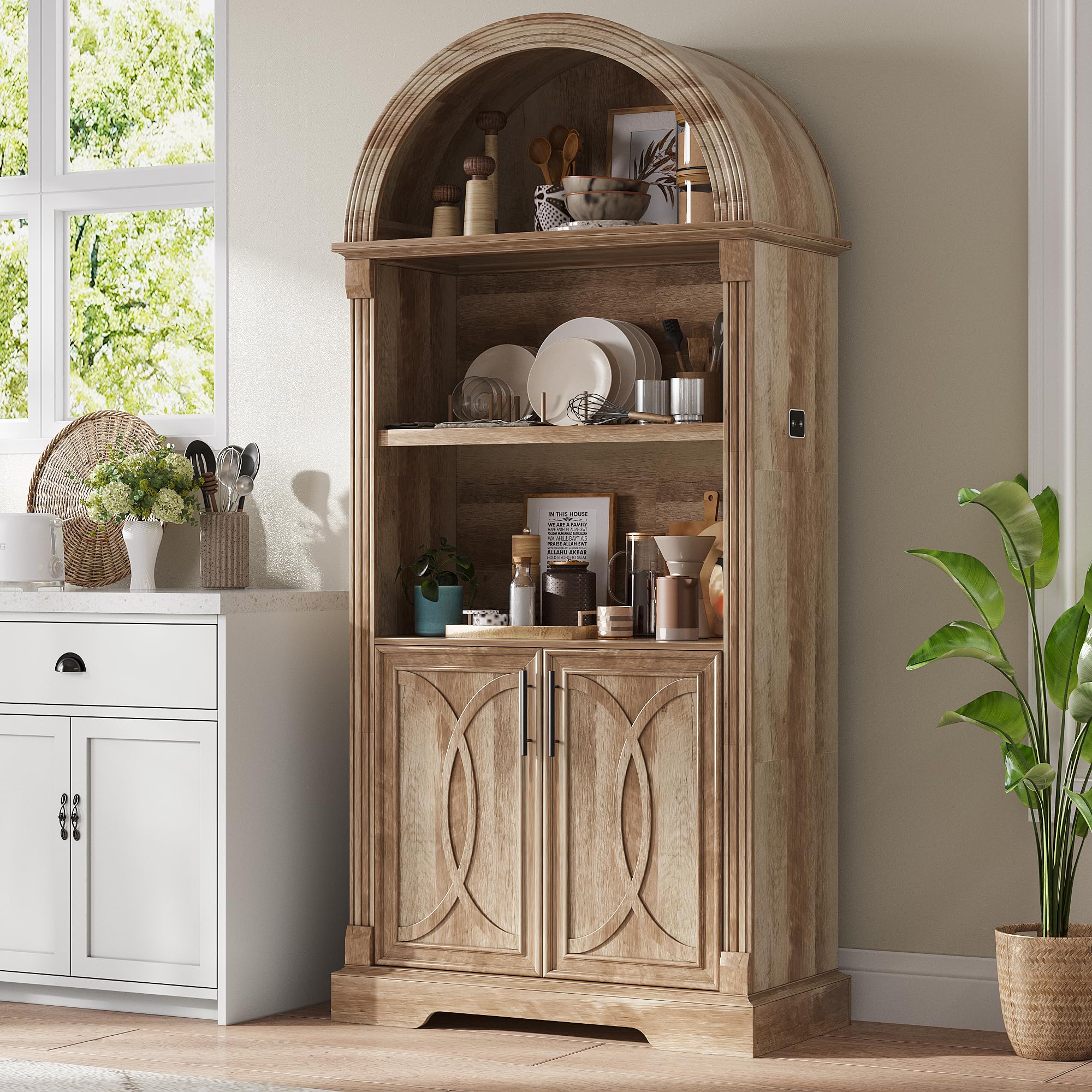 Arched Kitchen Pantry Cabinet with LED Light
