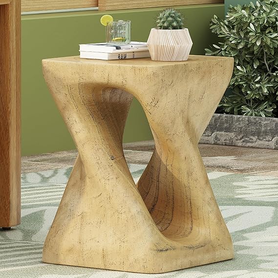 Twist Shape MGO Accent Side Table - Modern Pedestal End Table