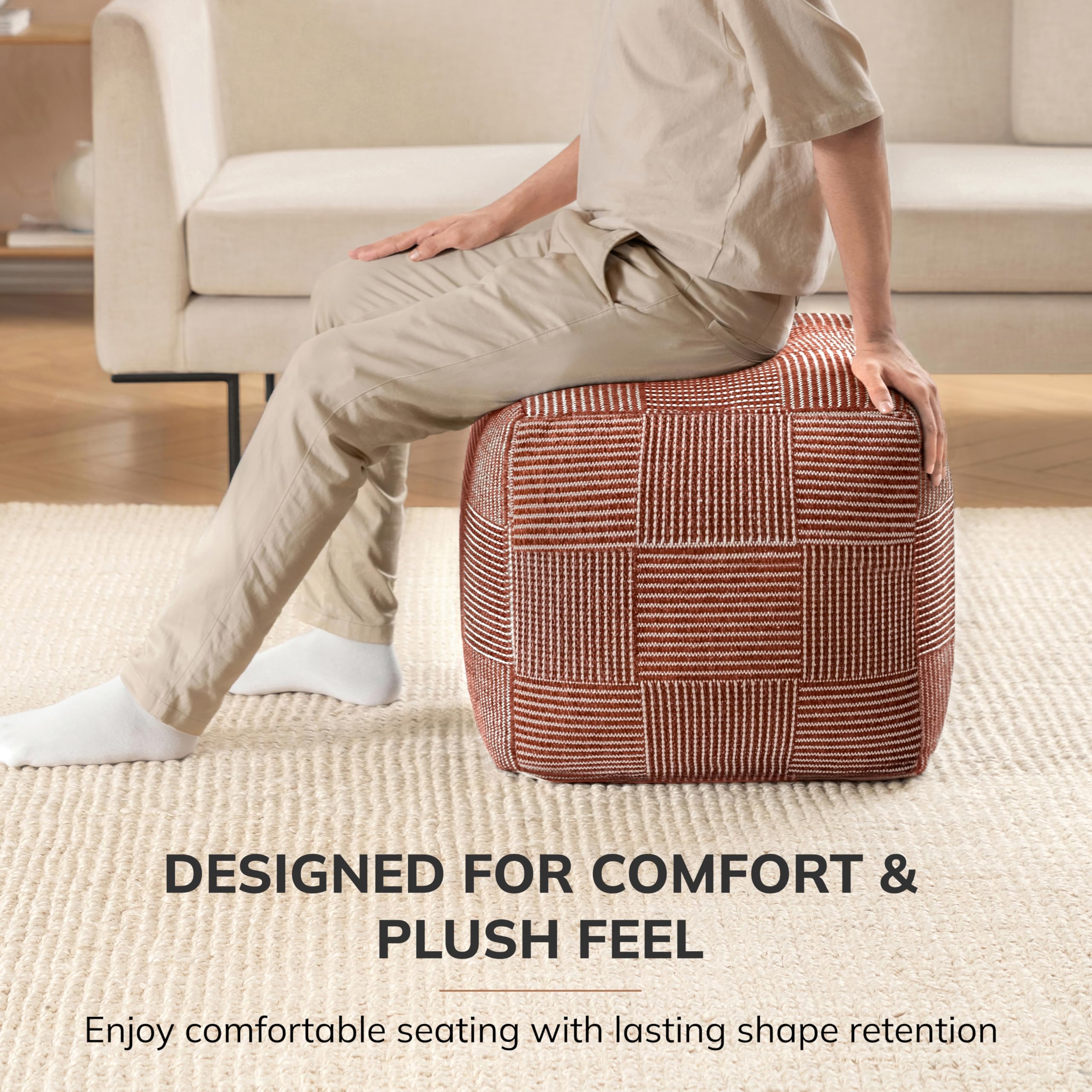 Handmade Pouf Ottoman Footrest - 20" x 20" x 20" Teak
