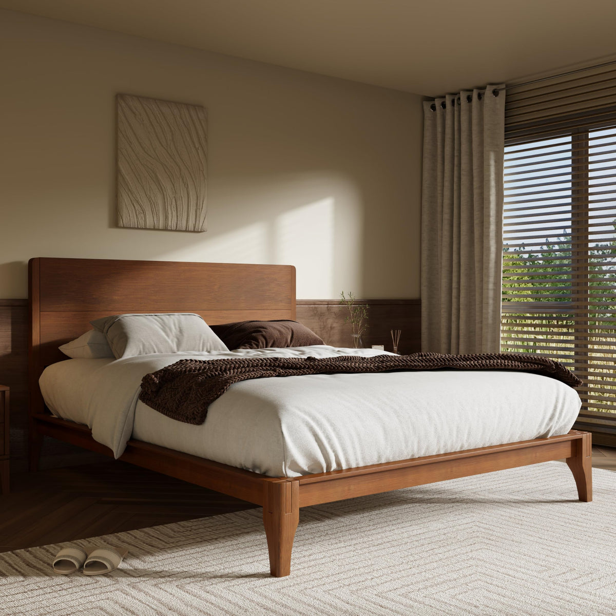 Queen Bamboo Platform Bed with Tall Headboard