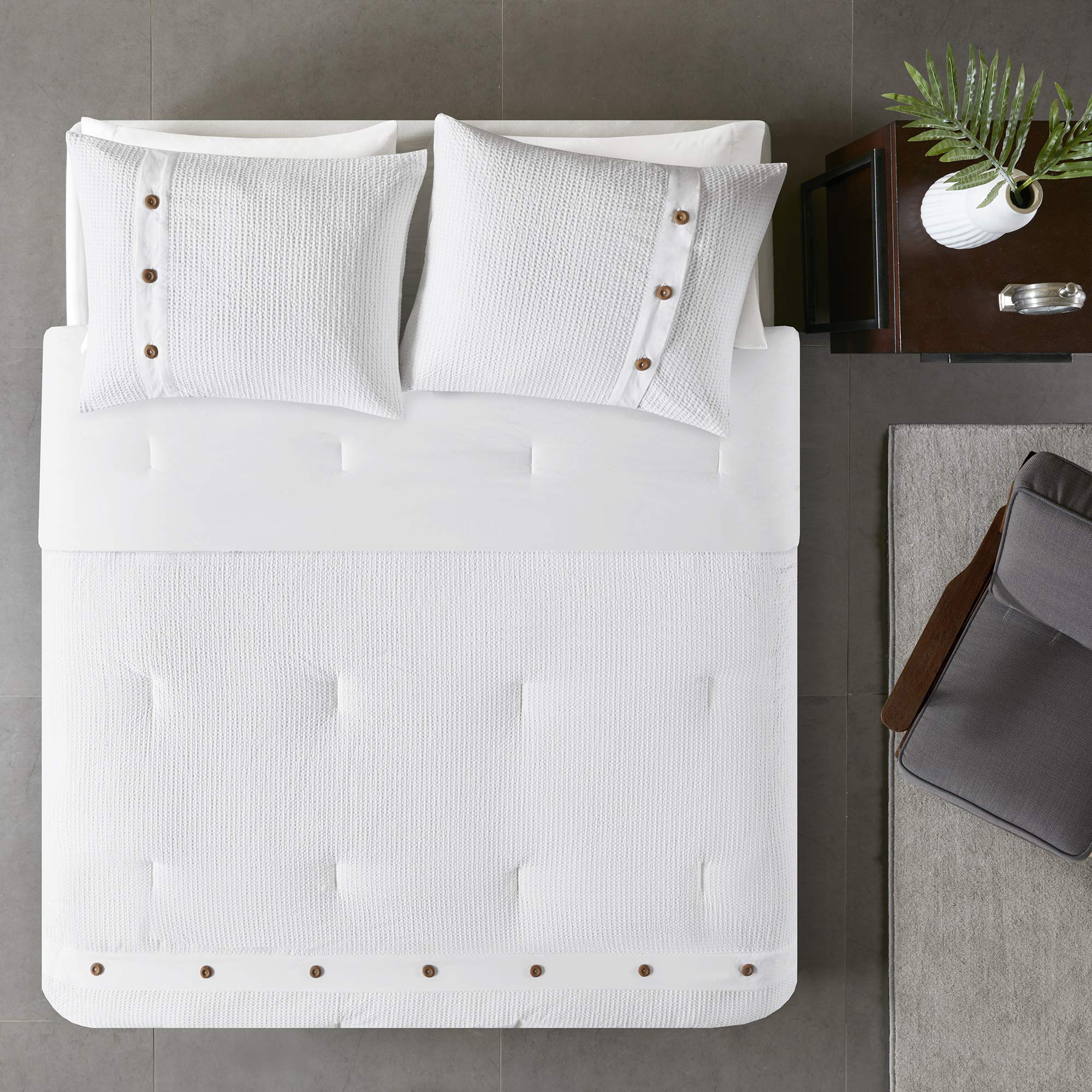 Cotton Waffle Weave Comforter Set King 3 Piece White