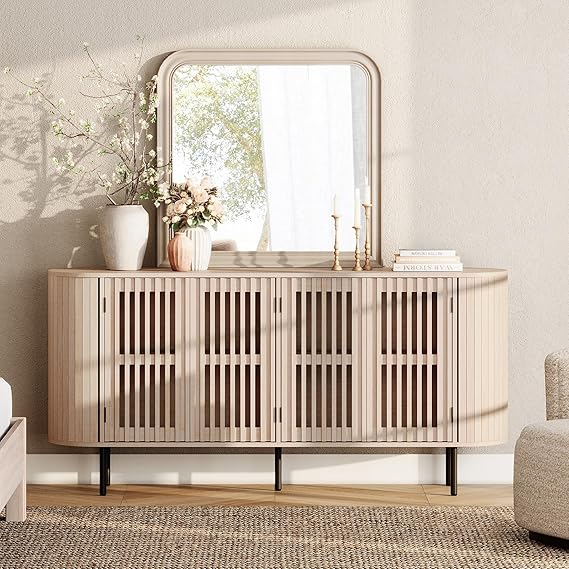 Fluted Sideboard Buffet Cabinet with 4 Doors