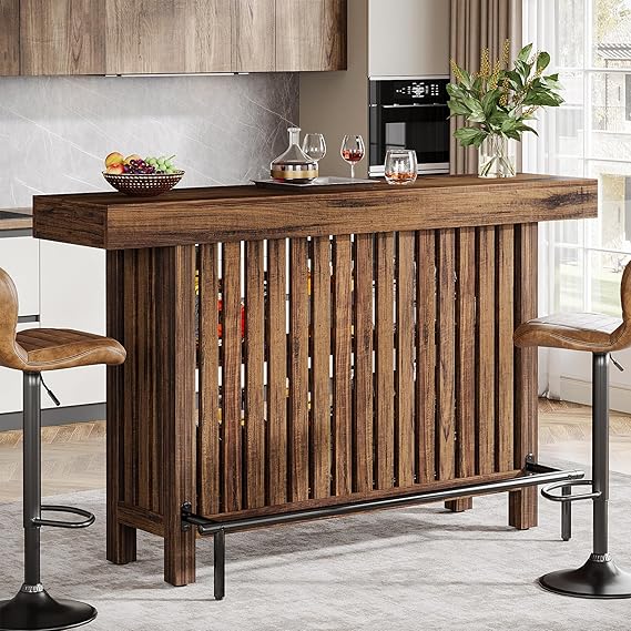 2-Tier Bar Table with Storage and Footrest