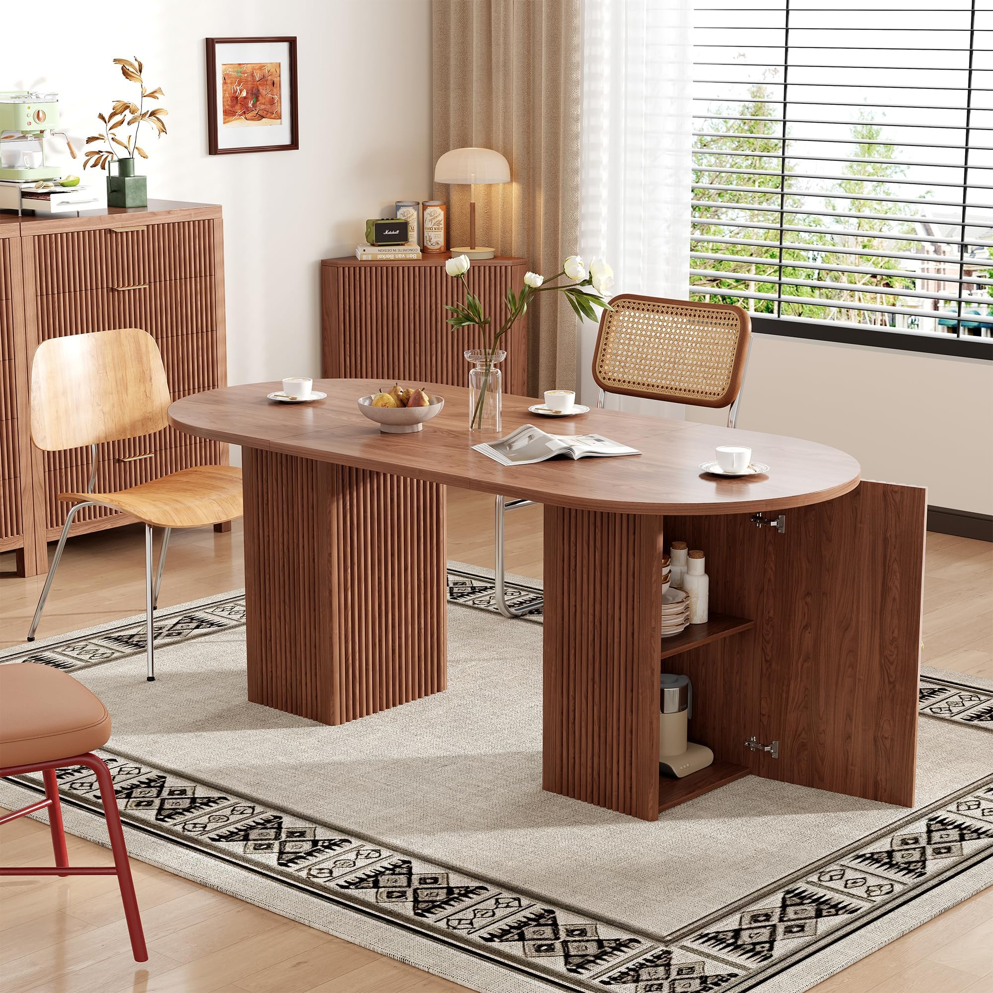 70.87 Inch Round Dining Table with Storage Shelf