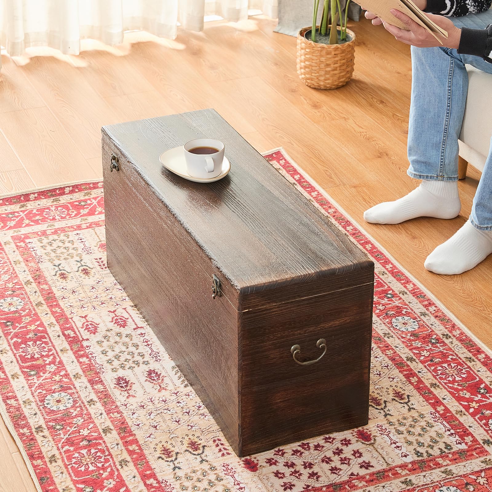 Wooden Storage Chest Rustic Trunk
