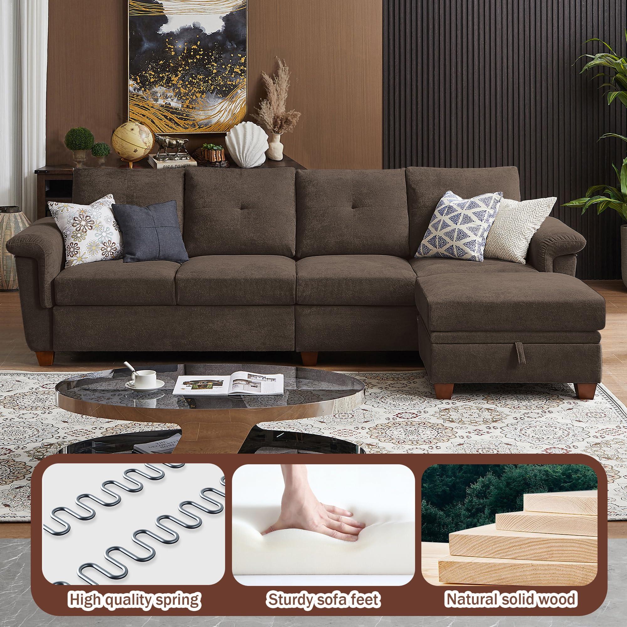 109" Convertible L-Shaped Sectional Sofa with Storage