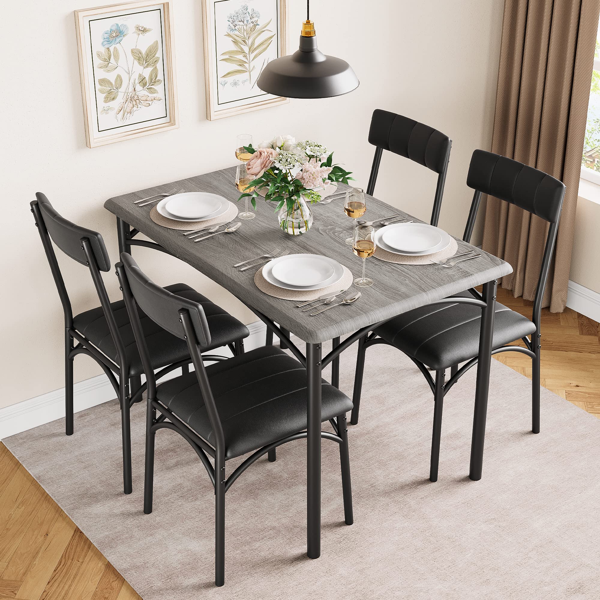 5-Piece Dining Table Set with Upholstered Chairs