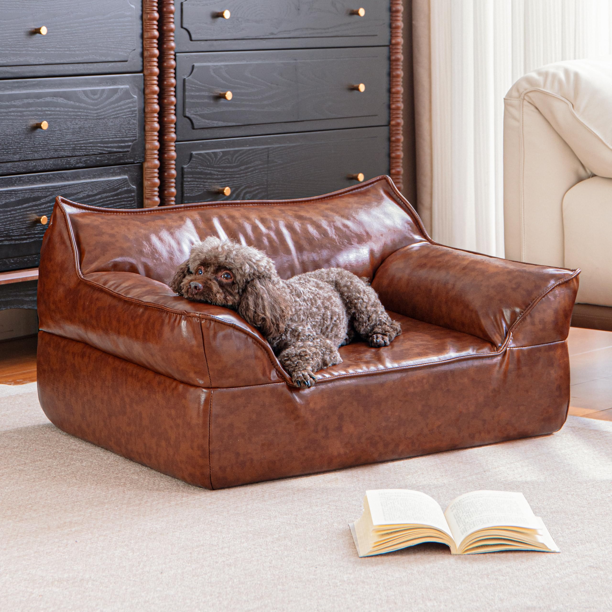 Leather Dog Bed Couch for Small and Medium Dogs