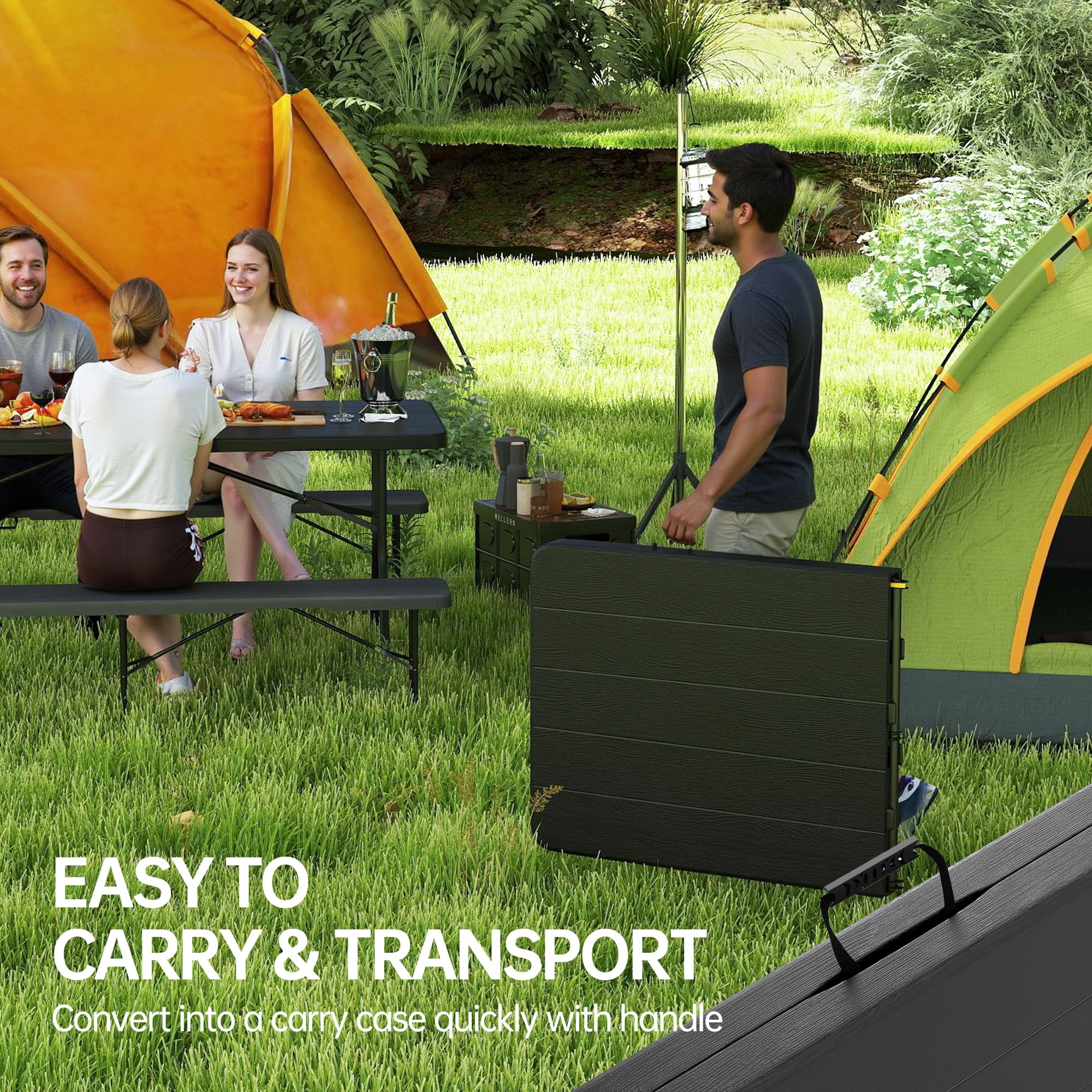 6' Folding Picnic Table with 2 Benches - 3 Piece Set