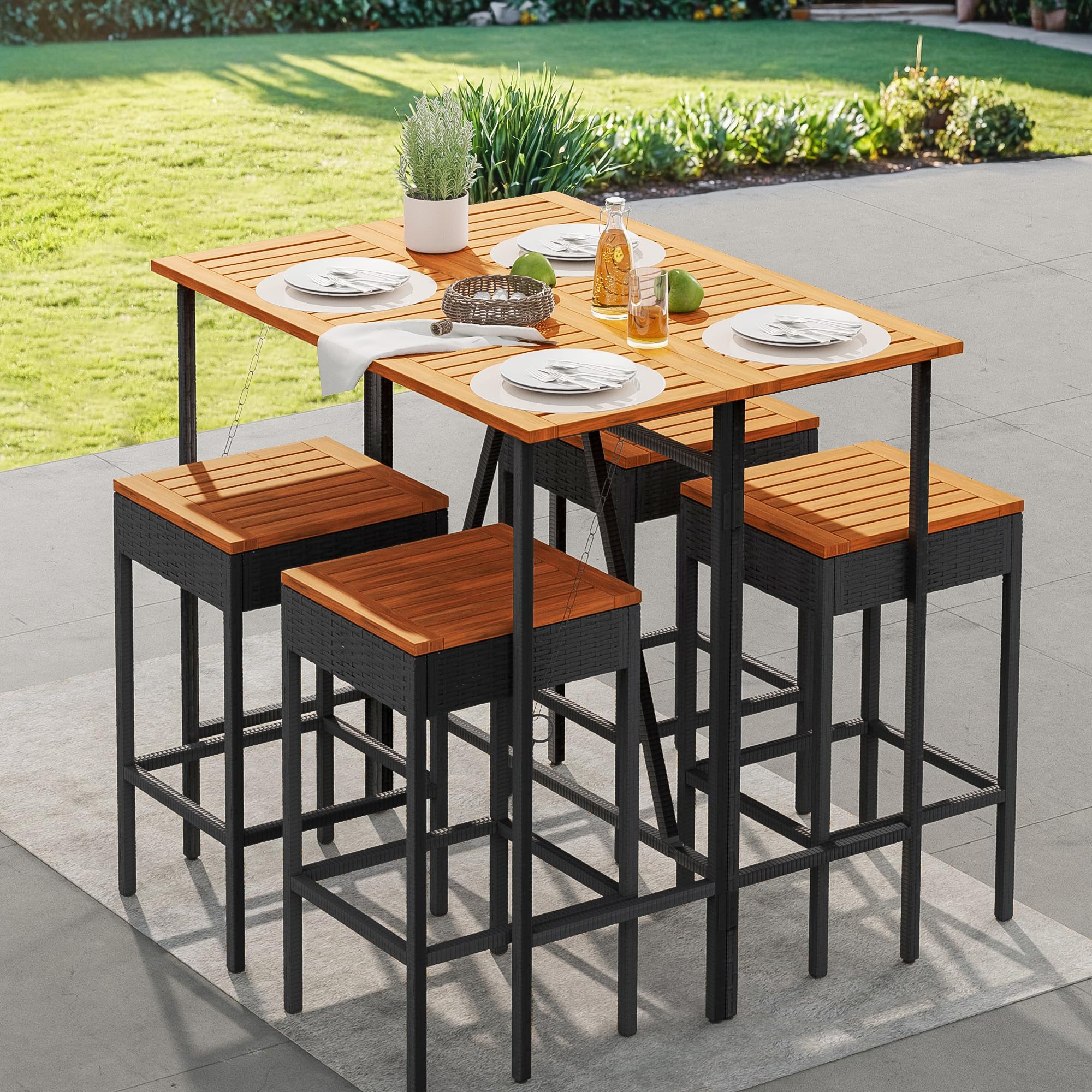 5-Piece Acacia Wood Bar Height Patio Set