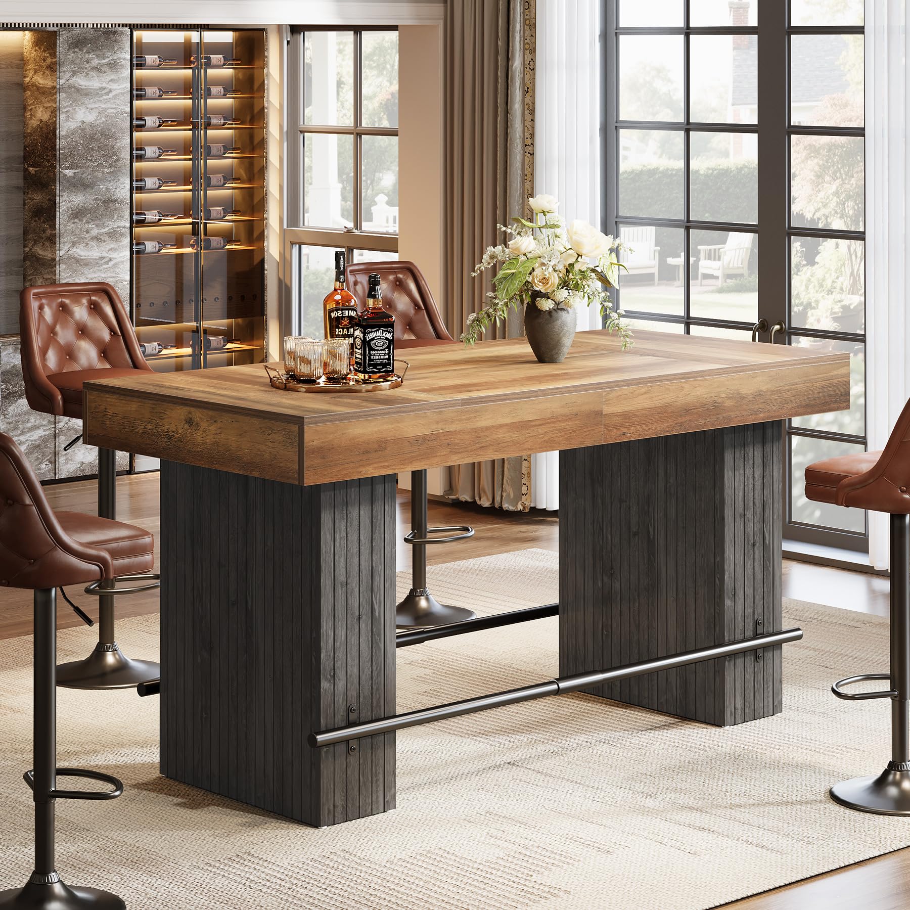 Industrial Counter Height Bar Table with Metal Footrest