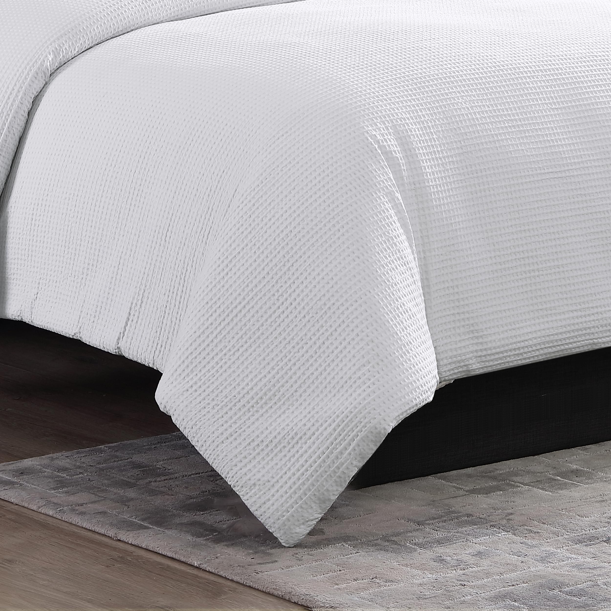 Waffle Pique Cotton Comforter Set Queen White