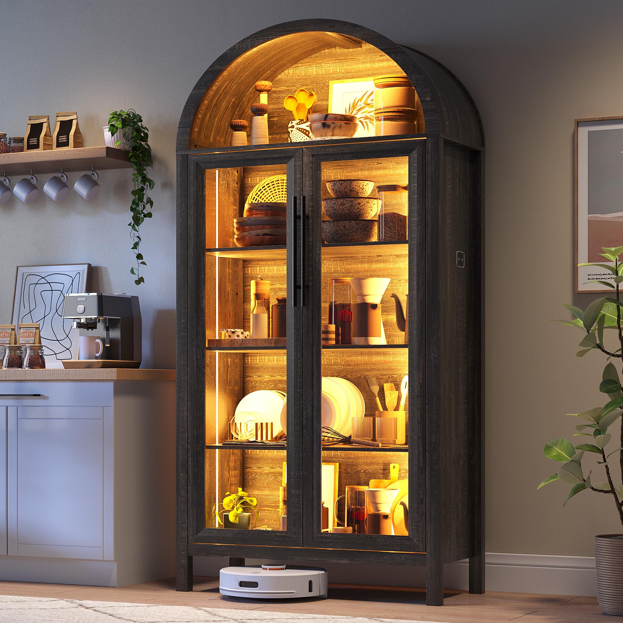 Arched Glass Display Cabinet with LED Lights