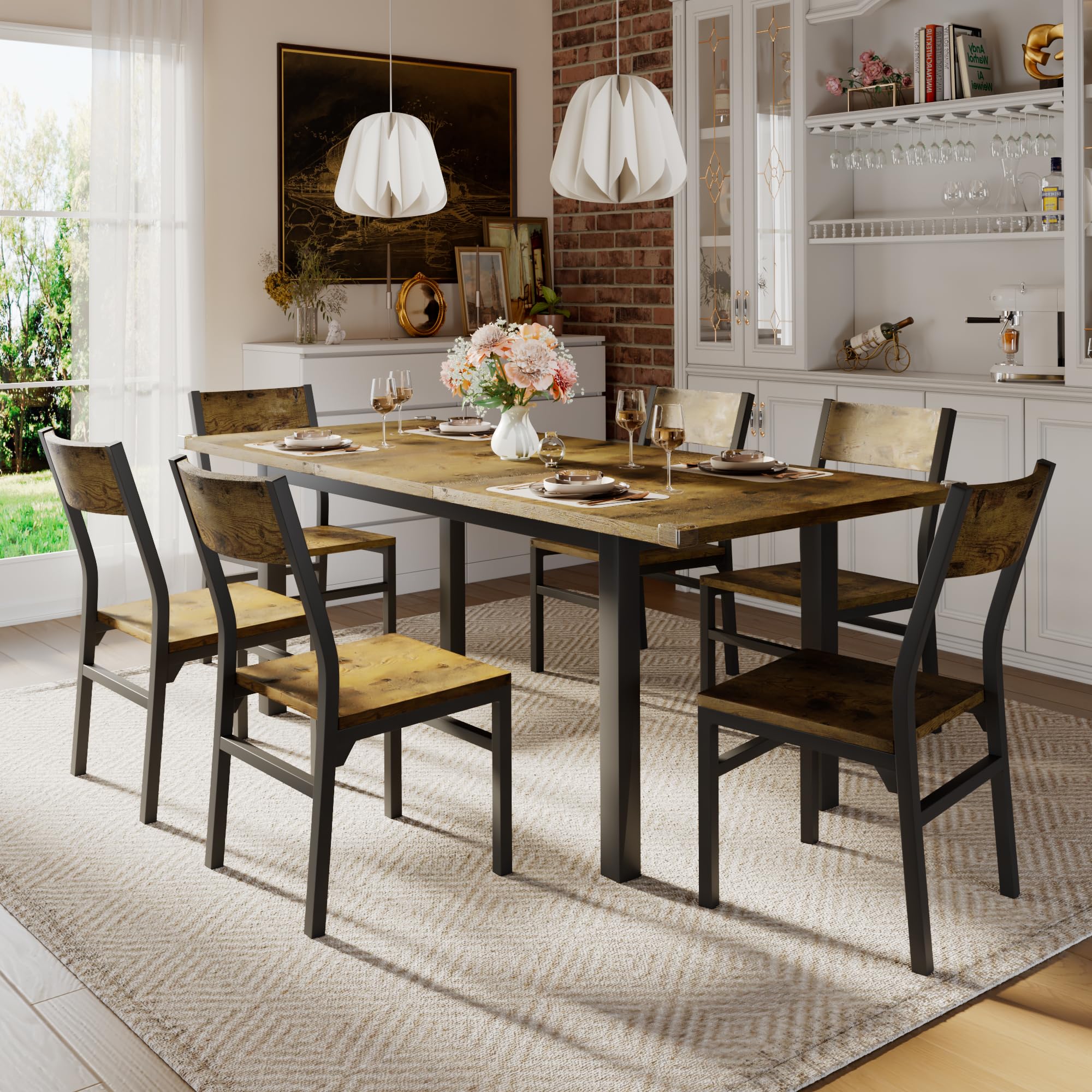 7-Piece Extendable Dining Table Set with 6 Chairs