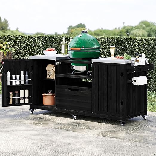 Outdoor Grill Table with Stainless Steel Top
