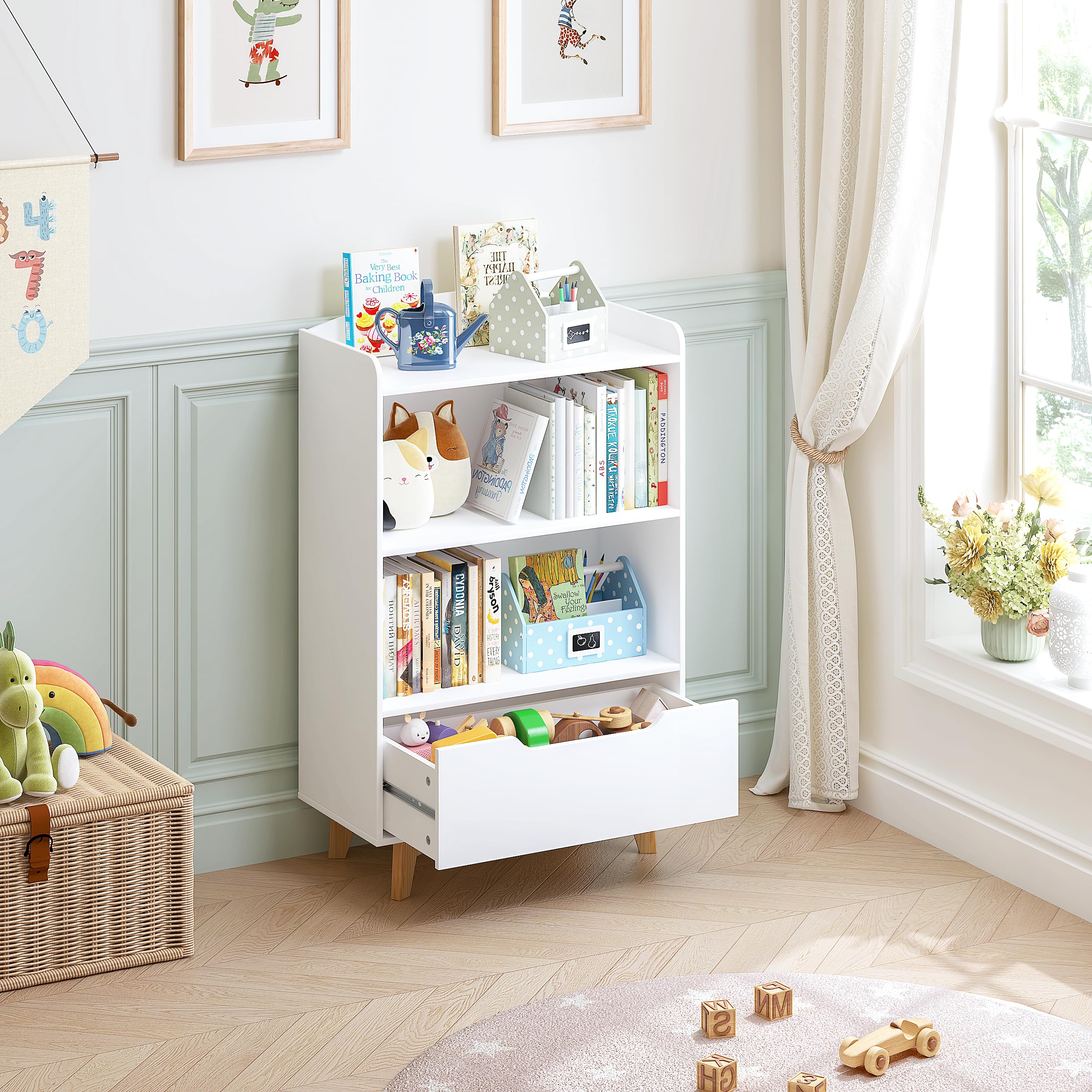 Kids Bookshelf with Storage and Drawer