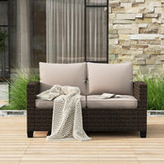 Outdoor Loveseat Patio Sofa - 2-Seat Wicker Couch with Waterproof Cushions