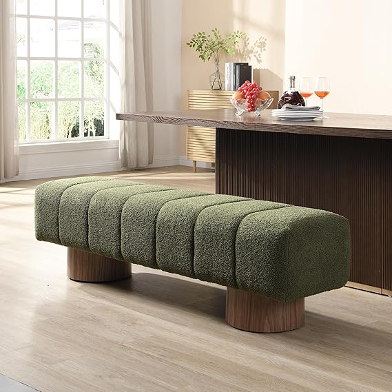 64" Boucle Dining Bench - Upholstered Ottoman Seat
