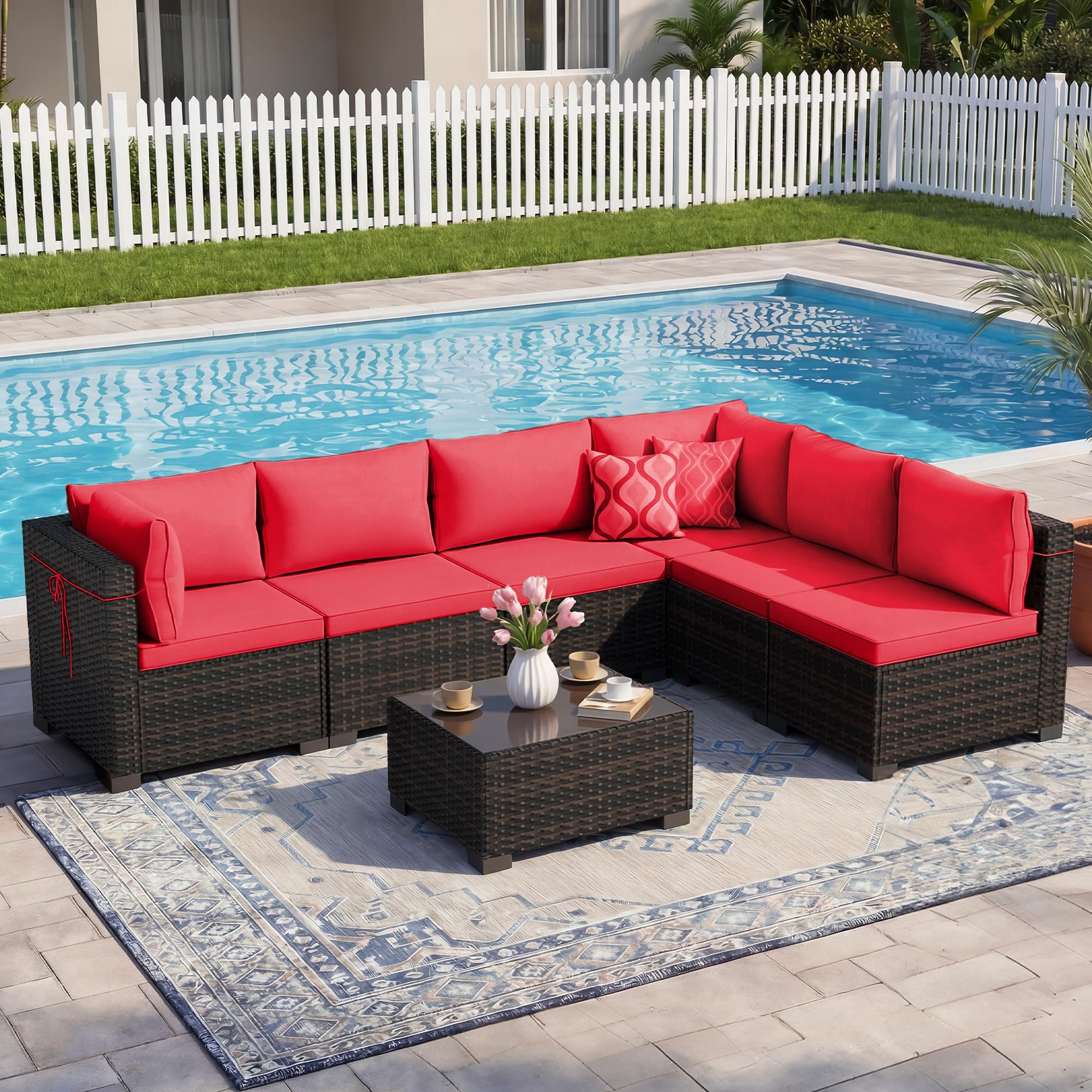 7-Piece Rattan Patio Furniture Set with Coffee Table